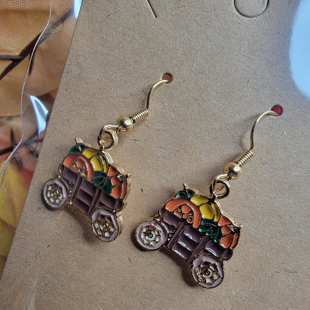 🍁8 Final!! Pumpkin Wagon Earrings Fall Themed Earrings